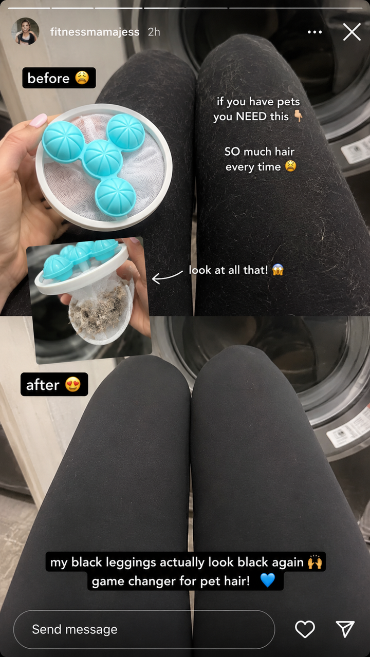 Pet owner showing fur trapped in PureSpin
