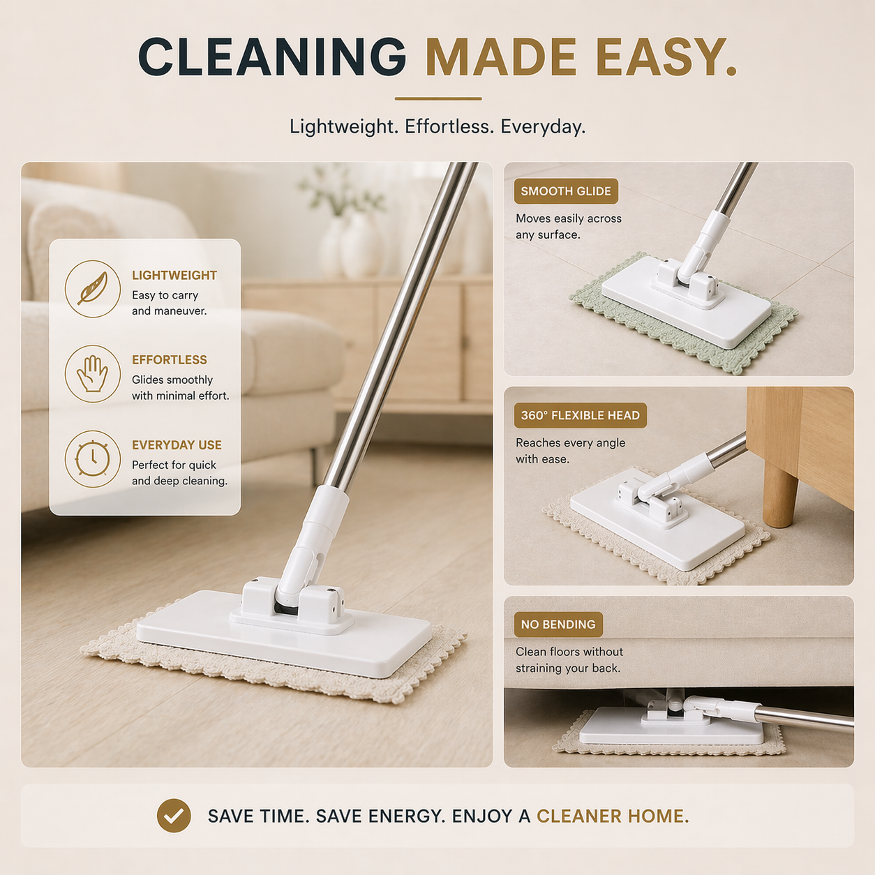 Mop That Clips to Any Towel - Never Touch a Dirty Cloth Again