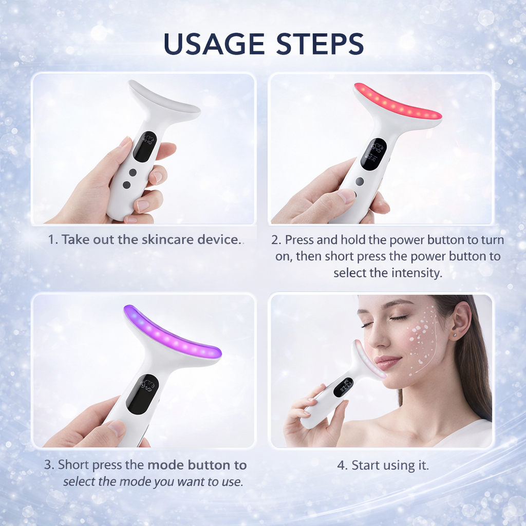 7 in 1 Colors LED Light Therapy Face & Neck Massager – 3 Gears Adjustable Gentle Vibration, Anti-Wrinkle Skin Tightening Lifting