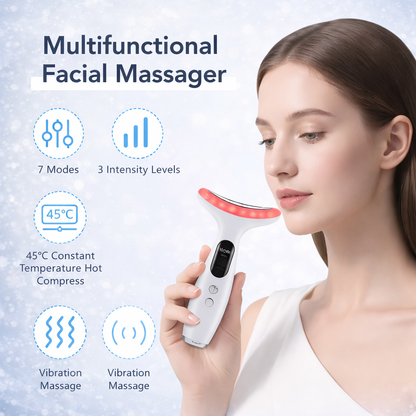 7 in 1 Colors LED Light Therapy Face & Neck Massager – 3 Gears Adjustable Gentle Vibration, Anti-Wrinkle Skin Tightening Lifting