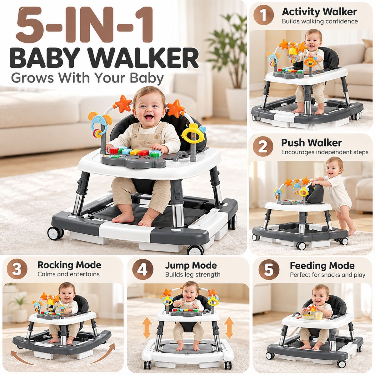 Dine mode — baby seated, tray in eating position