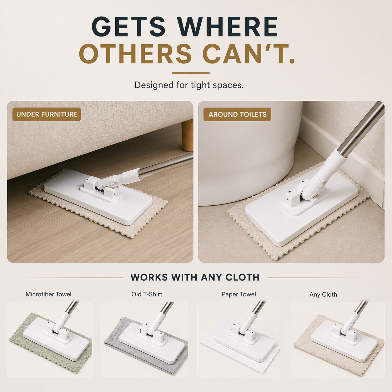 Mop That Clips to Any Towel - Never Touch a Dirty Cloth Again