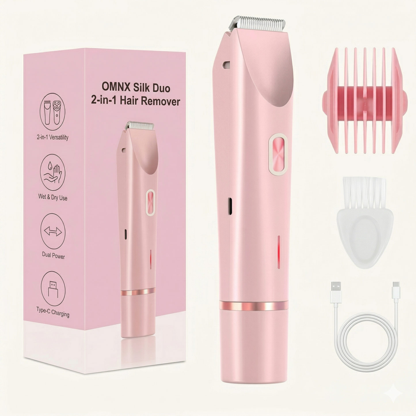 OMNX Silk Duo | 2-in-1 Hair Remover & Shaver — Legs, Underarms, Face & Bikini Line. Smooth for Weeks.