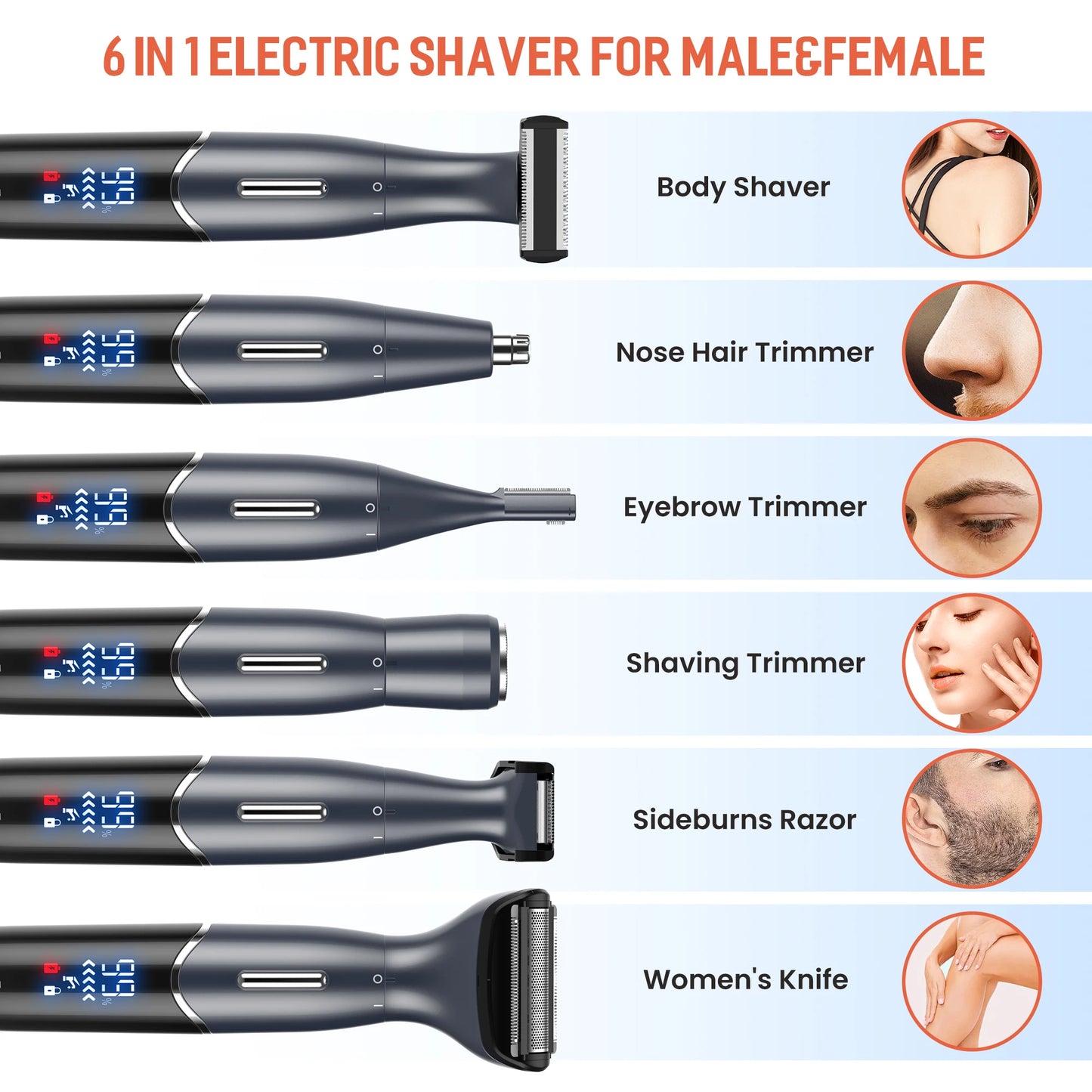6 in1 Female Electric Epilator Body Hair Trimmer
