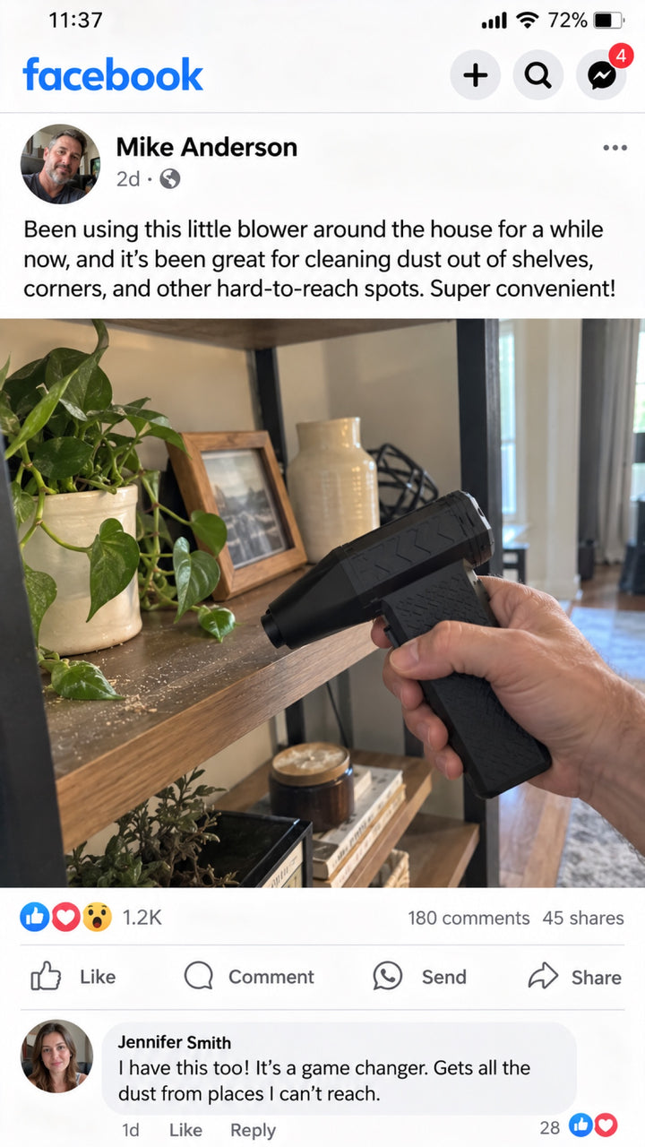 OMNX VacBlow next to its brush and nozzle tips
