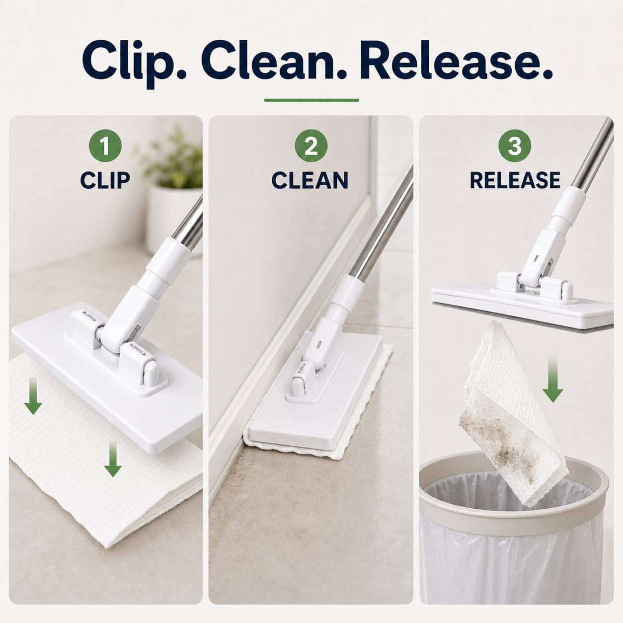 Clip clean release process for OMNX Mop