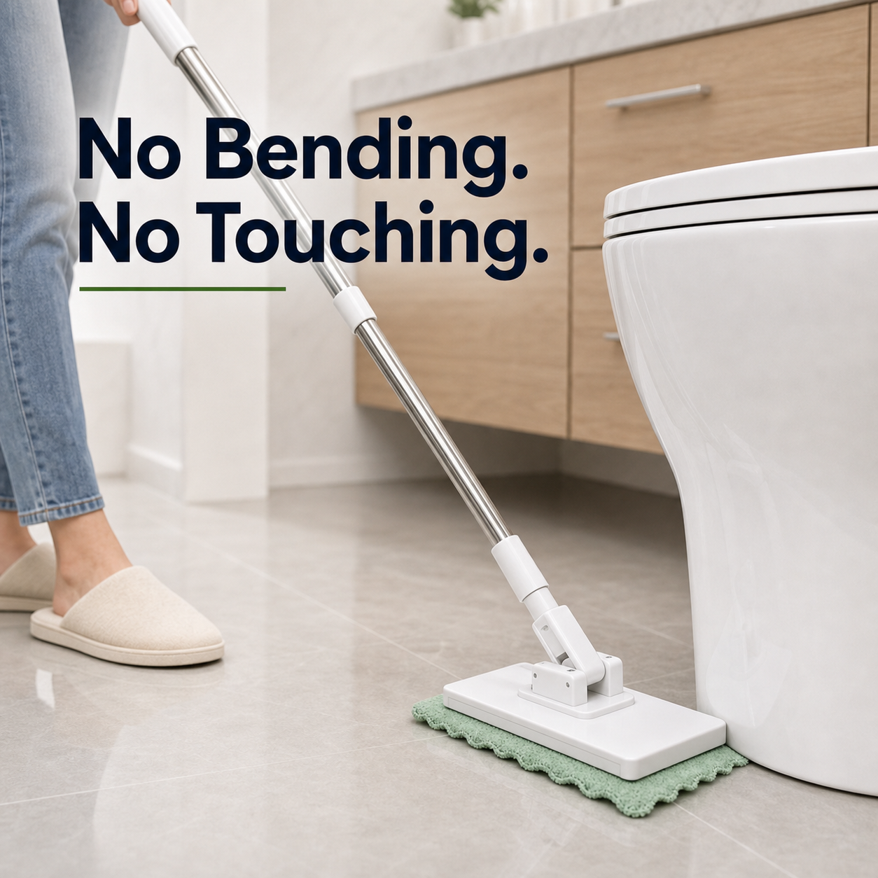 OMNX Mop cleaning around a toilet without touching dirty cloths